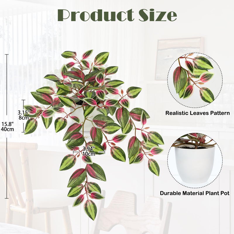 Briful Small Faux Plants Indoor Artificial Potted Silk Plants Fake Watermelon Peperomia Trailing Vine Plant for Home Office Bathroom Table Shelf Mantle Modern Decoration(Red Green- 1 Pack) - Image 2