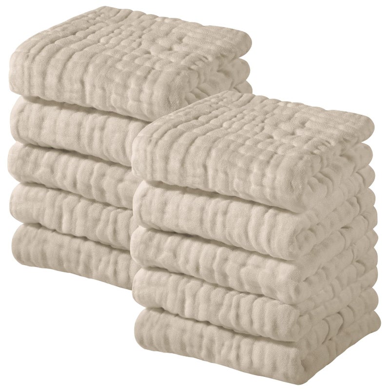 YOOFOSS Yoofoss Muslin Baby Washcloths 100 Cotton Face Towels 10 Pack Wash Cloths for Baby 12x12in Soft and Absorbent Baby Wipes Apricot