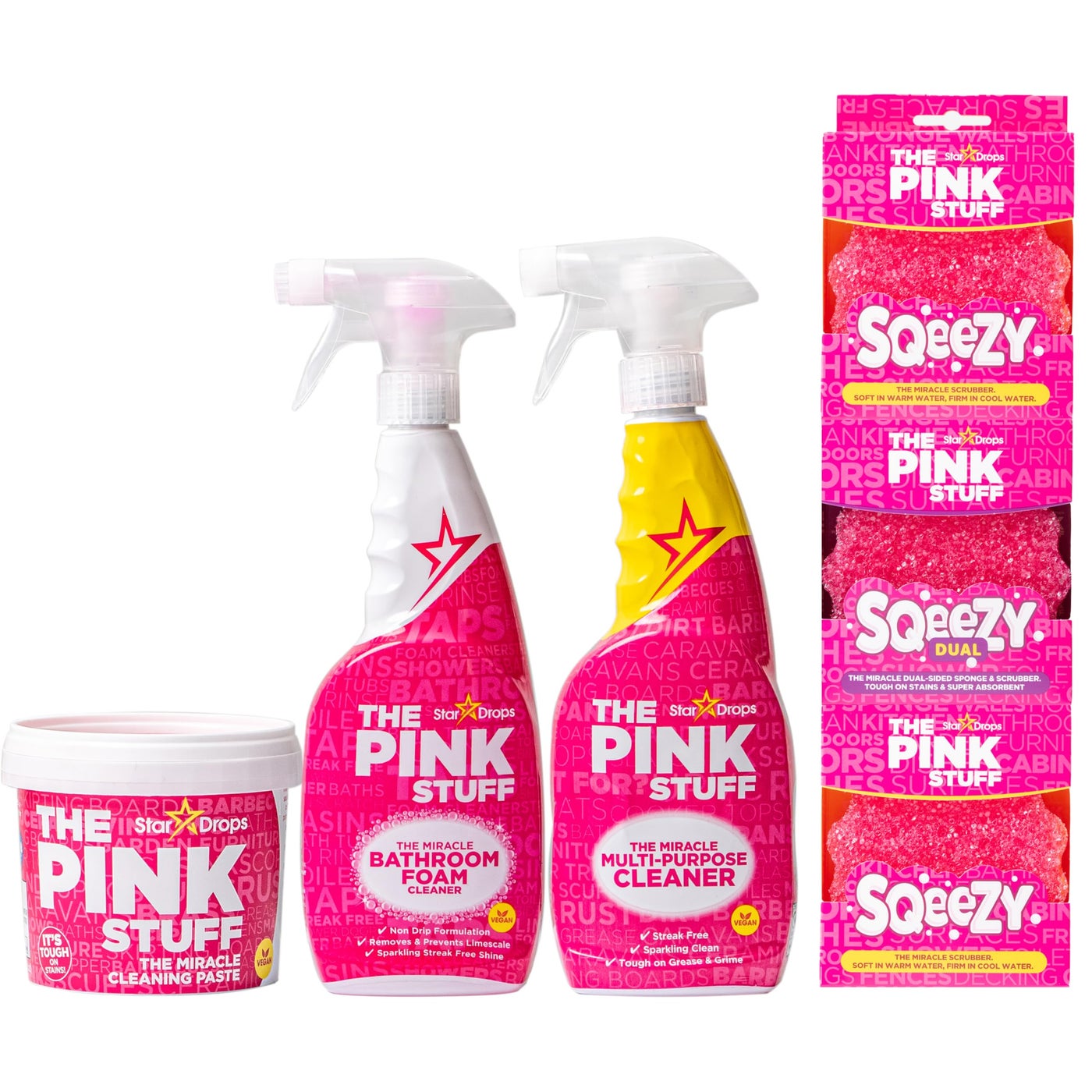 Stardrops â€“ The Pink Stuff Ultimate Cleaning Pack â€“ Miracle Cleaning Paste, Multi-Purpose Spray & Bathroom Foam â€“ Cuts Grease, Removes Stains, Cleans Kitchens, Bathrooms, and More
