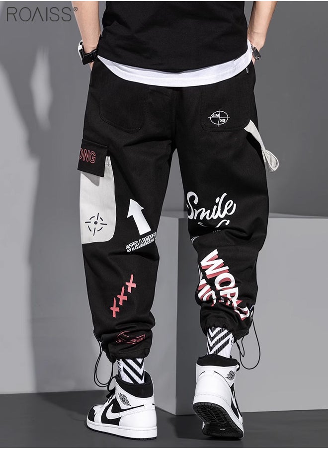 roaiss - Graffiti Multi Pockets Loose Cargo Pants Fashion Oversized Hip Hop Trousers - Image 1