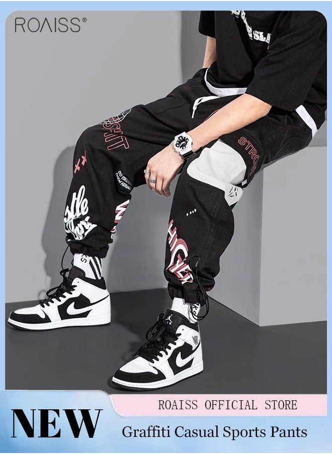 roaiss - Graffiti Multi Pockets Loose Cargo Pants Fashion Oversized Hip Hop Trousers - Image 1