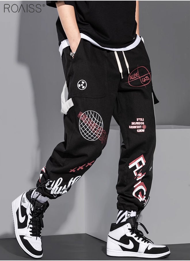 roaiss - Graffiti Multi Pockets Loose Cargo Pants Fashion Oversized Hip Hop Trousers - Image 1