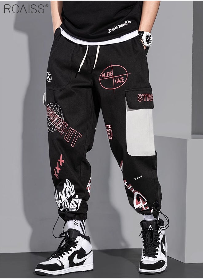 roaiss - Graffiti Multi Pockets Loose Cargo Pants Fashion Oversized Hip Hop Trousers - Image 1