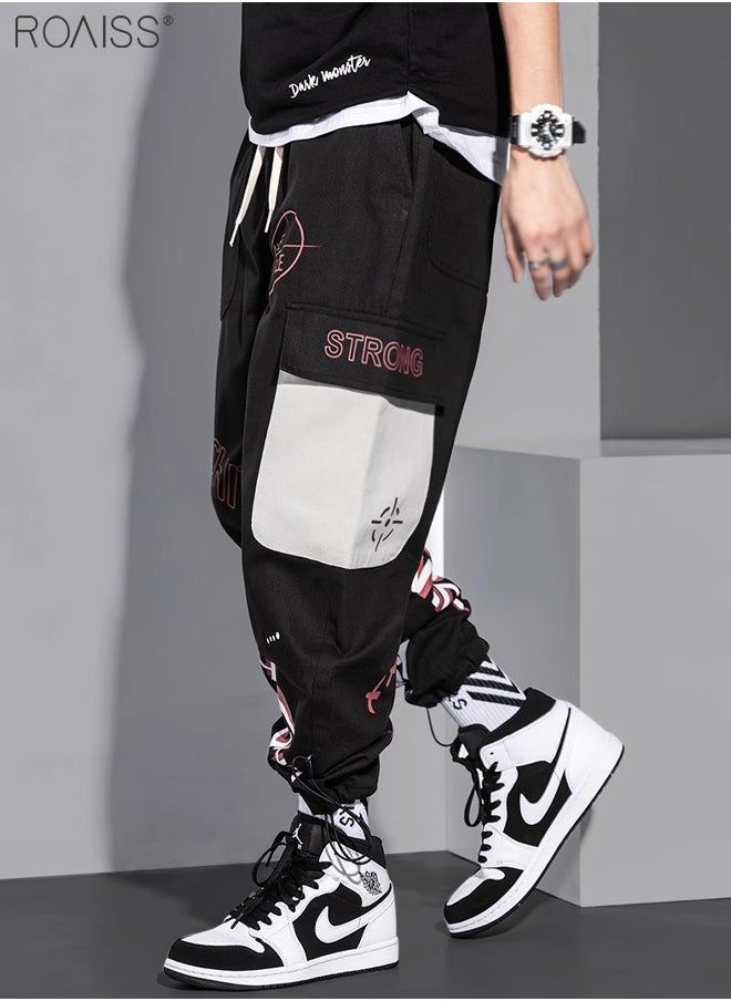roaiss - Graffiti Multi Pockets Loose Cargo Pants Fashion Oversized Hip Hop Trousers - Image 1