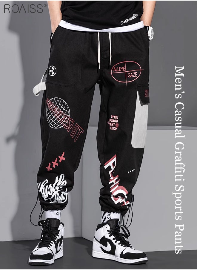 roaiss - Graffiti Multi Pockets Loose Cargo Pants Fashion Oversized Hip Hop Trousers - Image 1