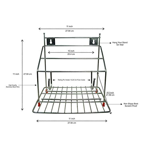 Cri8Hub 2 Pcs Stainless Steel Chakla Belan Tawa Chimta Stand 4 In 1 With 3-Tier Wall Mount Storage Corners Rack For Kitchen Plate Dish Corner Shelf Rack Stand Holder (Pack Of 2) - Image 5