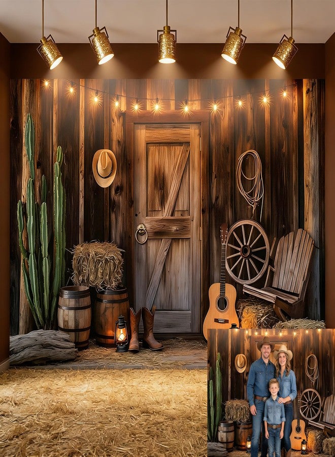 Dormirpilow Western Cowboy Backdrop,Wild West Rustic Wooden Barn House Photography Background, Western Party Supplies for Party Decorations 7X5FT - Image 1