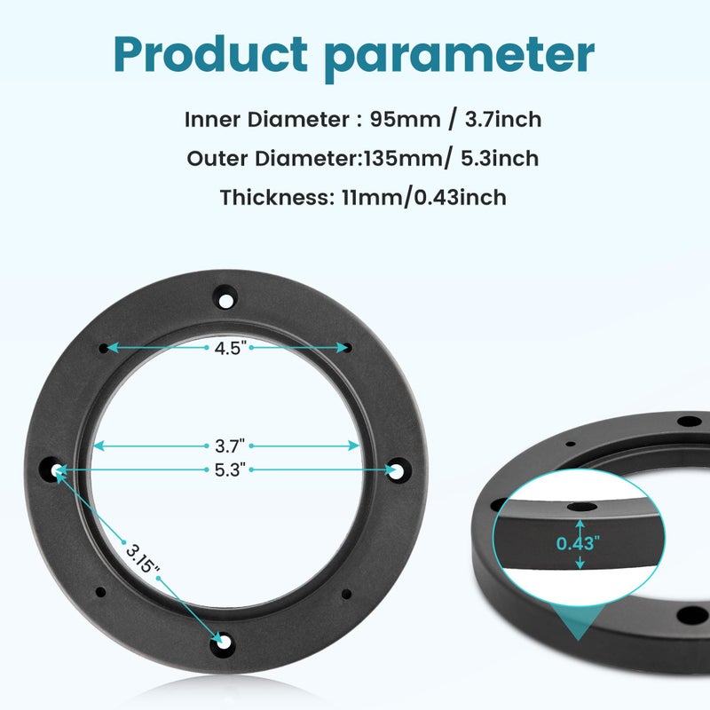 NuIth 4 Inch Speaker Spacer Adapter Ring Mounting Bracket 4 PCS, Auto Car Universal Fit 4â€ Plastic Speaker Ring Adapter 0.43 Inch Depth, 4 Inch Plastic Car Stereo Speakers Spacer(Black) - Image 2