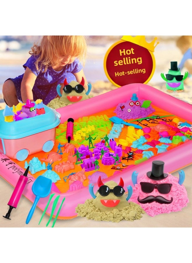Generic - Space Toy Sand Suit Fire Starry Sky Safety Non-toxic Colored Sand Non-sticky Hand Magic Sand Power Mud Children's Toys-Color:Need Multi-color Message Notes-Specifications:1.5kg Set + Sea, Land And Air + Storage Box + 60*45 Air Cushion - Image 1