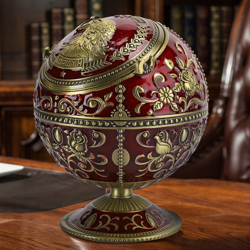 Innovetive Ashtray Wine Red Eagle Metal Globe with Lid Decorative Ornaments Craft Gifts - Image 2