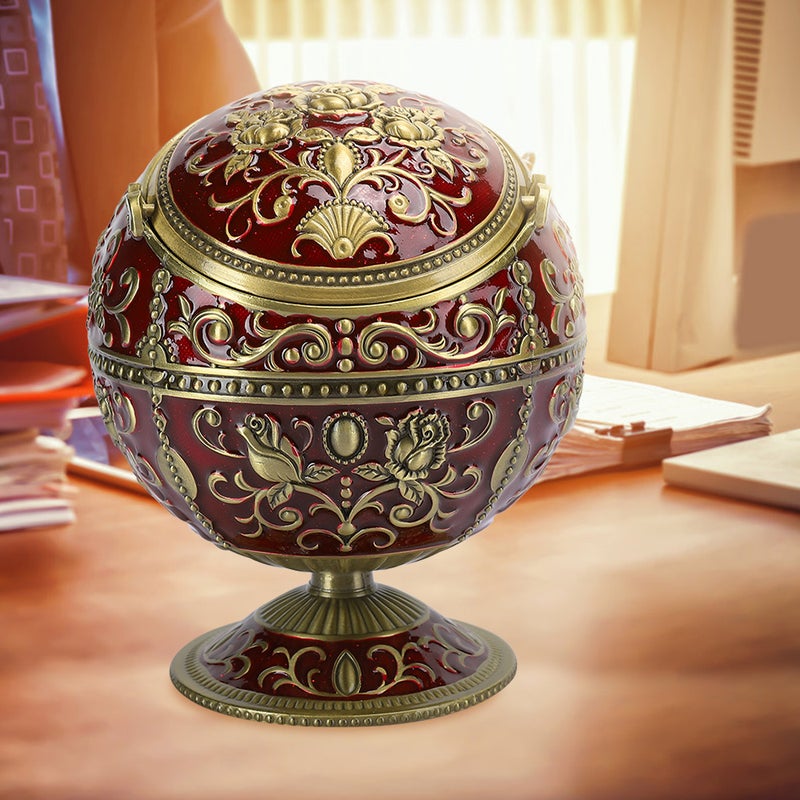 Innovetive Ashtray Wine Red Eagle Metal Globe with Lid Decorative Ornaments Craft Gifts - Image 1