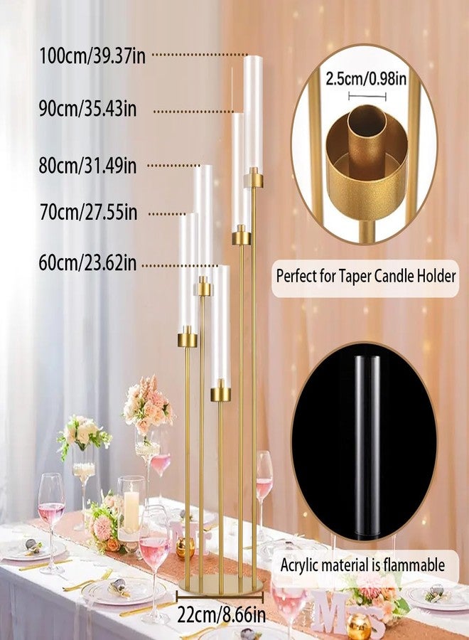 Fullvaseer Tall 5 Arm Candle Holder for Wedding Table,39.4'' Tall Candelabra with Acrylic Lampshade for Birthday Party Home Decoration Halloween Christmas Day Fit LED Taper Candles - Image 3