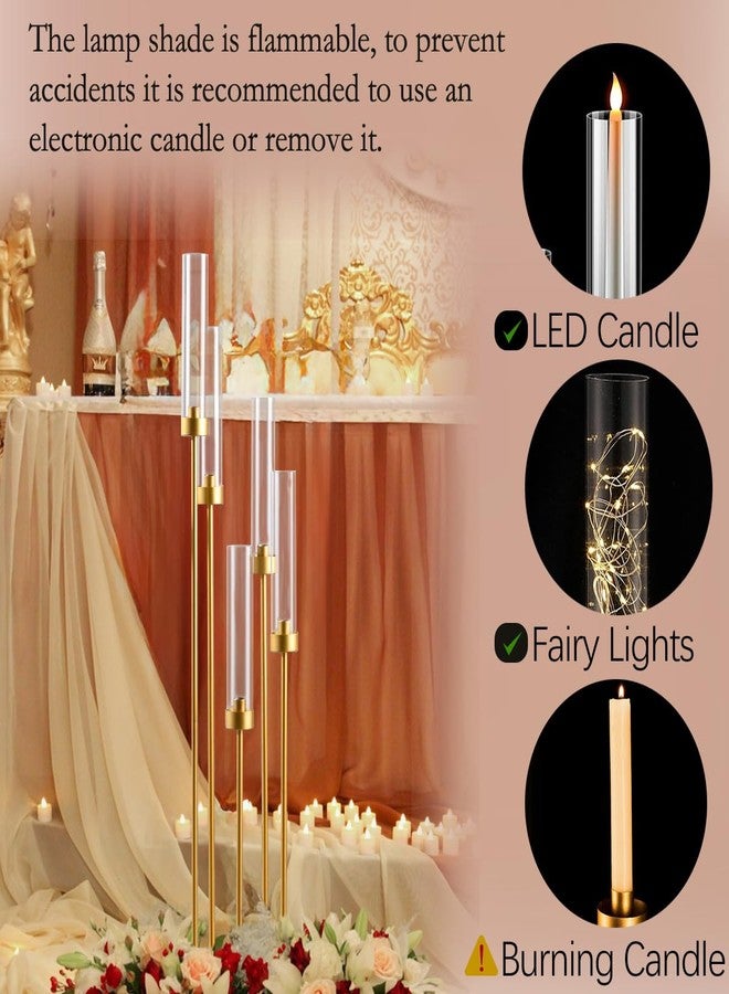 Fullvaseer Tall 5 Arm Candle Holder for Wedding Table,39.4'' Tall Candelabra with Acrylic Lampshade for Birthday Party Home Decoration Halloween Christmas Day Fit LED Taper Candles - Image 5