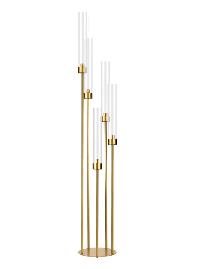 Fullvaseer Tall 5 Arm Candle Holder for Wedding Table,39.4'' Tall Candelabra with Acrylic Lampshade for Birthday Party Home Decoration Halloween Christmas Day Fit LED Taper Candles - Image 1