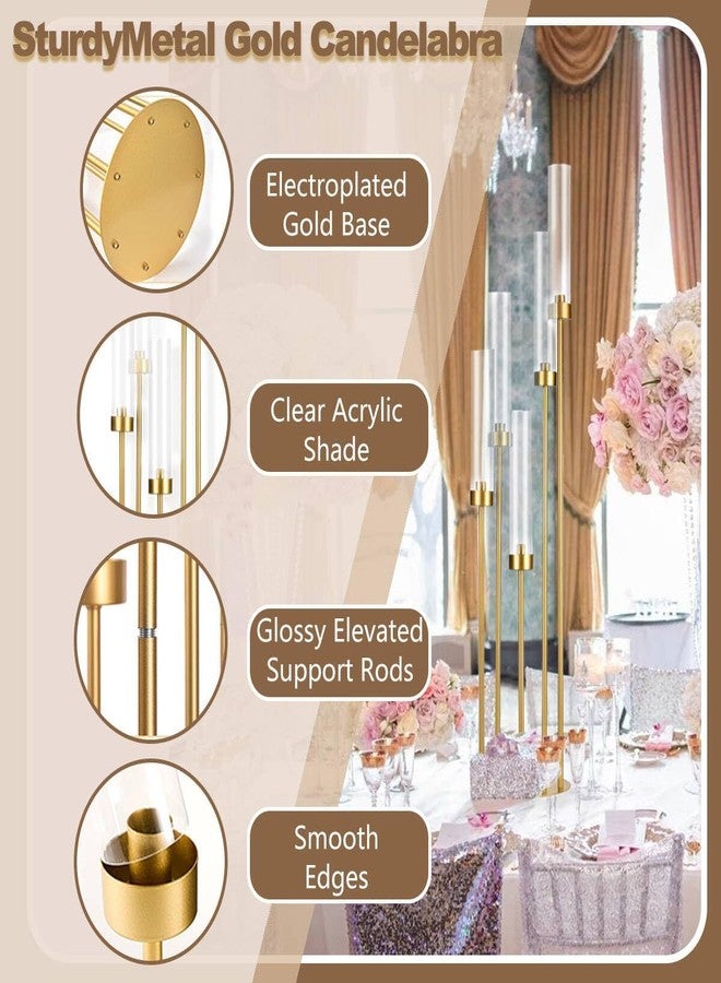 Fullvaseer Tall 5 Arm Candle Holder for Wedding Table,39.4'' Tall Candelabra with Acrylic Lampshade for Birthday Party Home Decoration Halloween Christmas Day Fit LED Taper Candles - Image 4