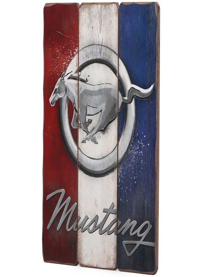 Open Road Brands Ford Mustang Logo Striped Wood Wall Decor - Classic Ford Mustang Sign for Garage, Shop or Man Cave - Image 2
