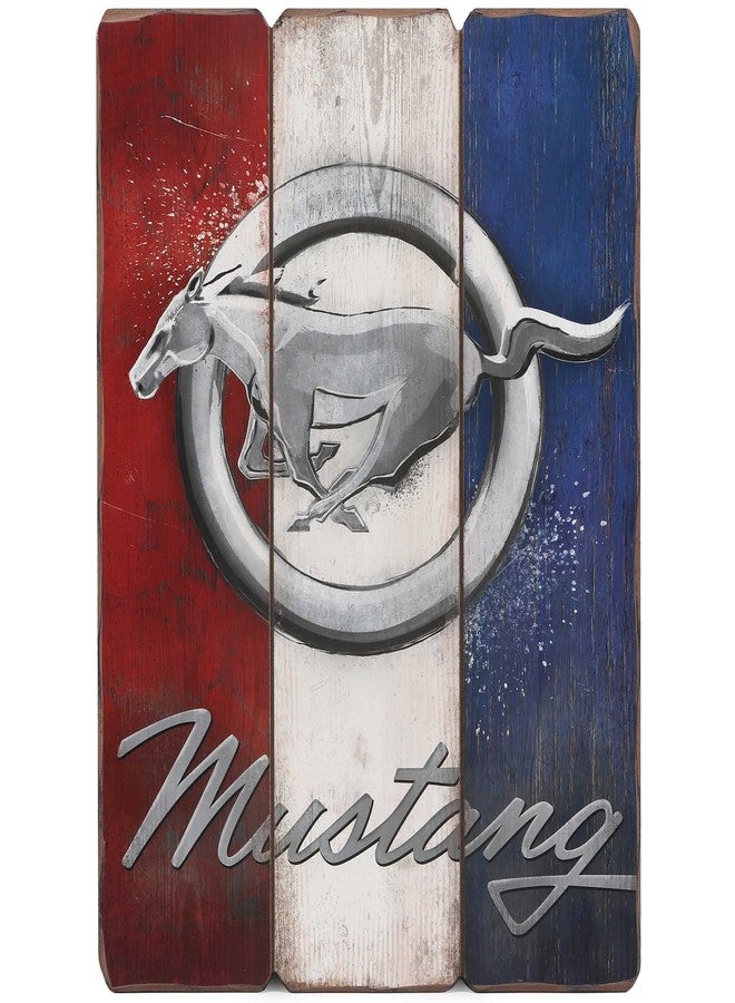 Open Road Brands Ford Mustang Logo Striped Wood Wall Decor - Classic Ford Mustang Sign for Garage, Shop or Man Cave - Image 1