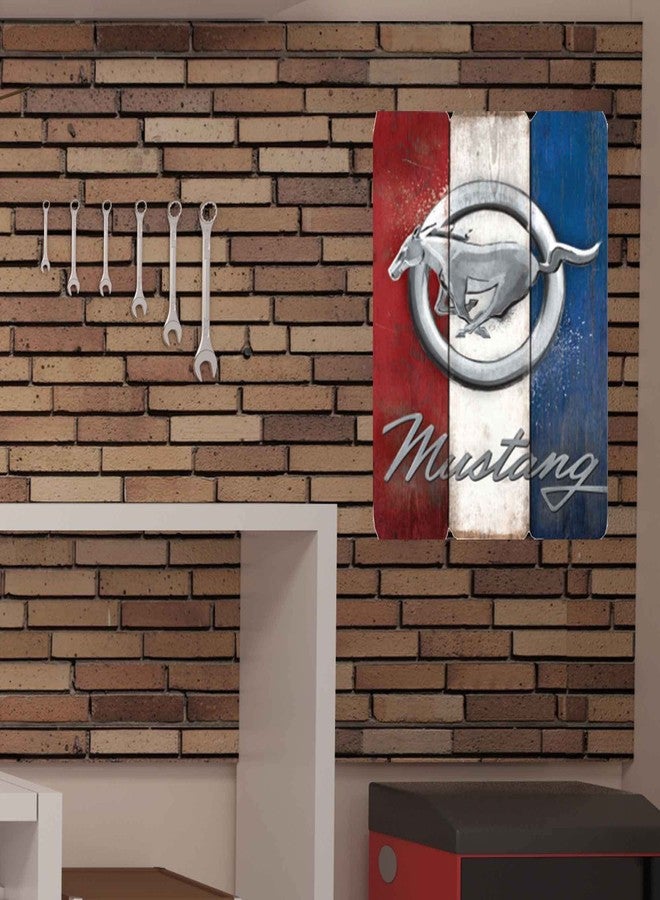 Open Road Brands Ford Mustang Logo Striped Wood Wall Decor - Classic Ford Mustang Sign for Garage, Shop or Man Cave - Image 5