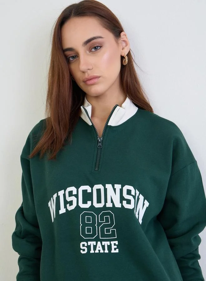 Styli Styli Dark Green Longline Sweatshirt and Joggers Co-Ords