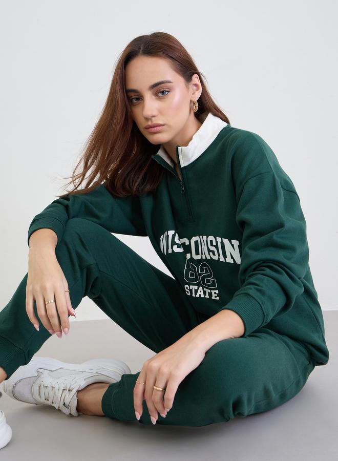 Styli Dark Green Longline Sweatshirt and Joggers Co-Ords - Image 1