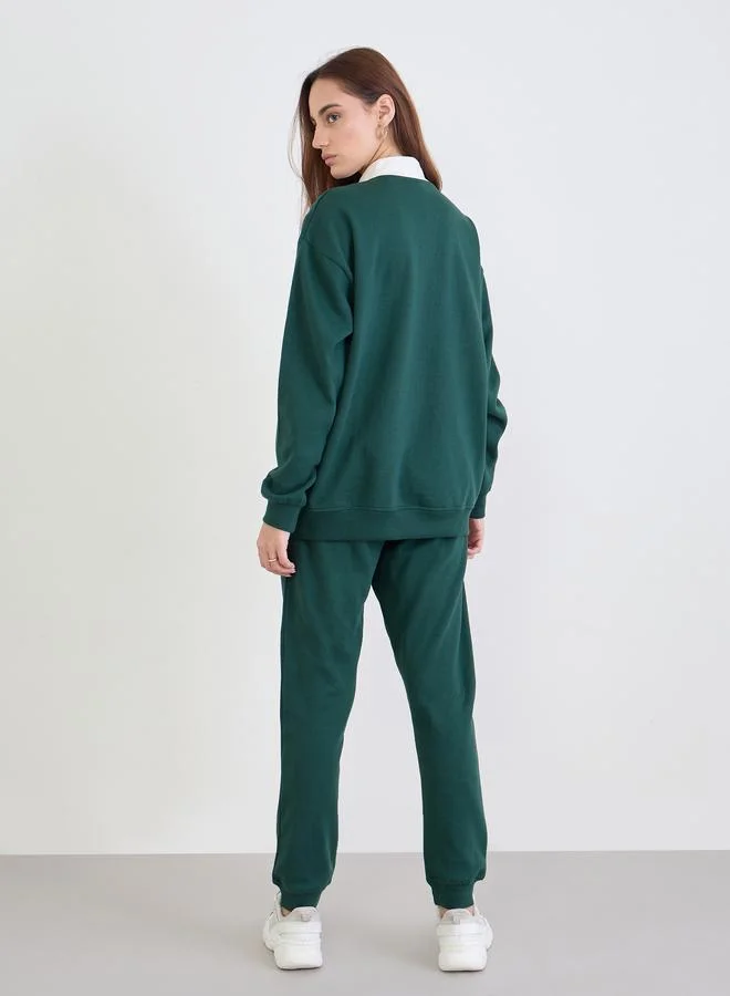 Styli Styli Dark Green Longline Sweatshirt and Joggers Co-Ords
