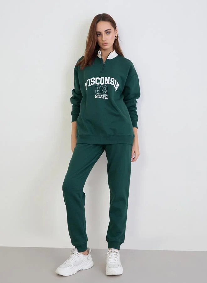 Styli Styli Dark Green Longline Sweatshirt and Joggers Co-Ords