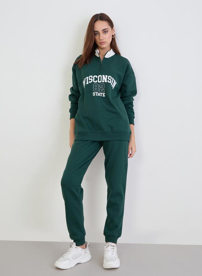 Styli Dark Green Longline Sweatshirt and Joggers Co-Ords - Image 2