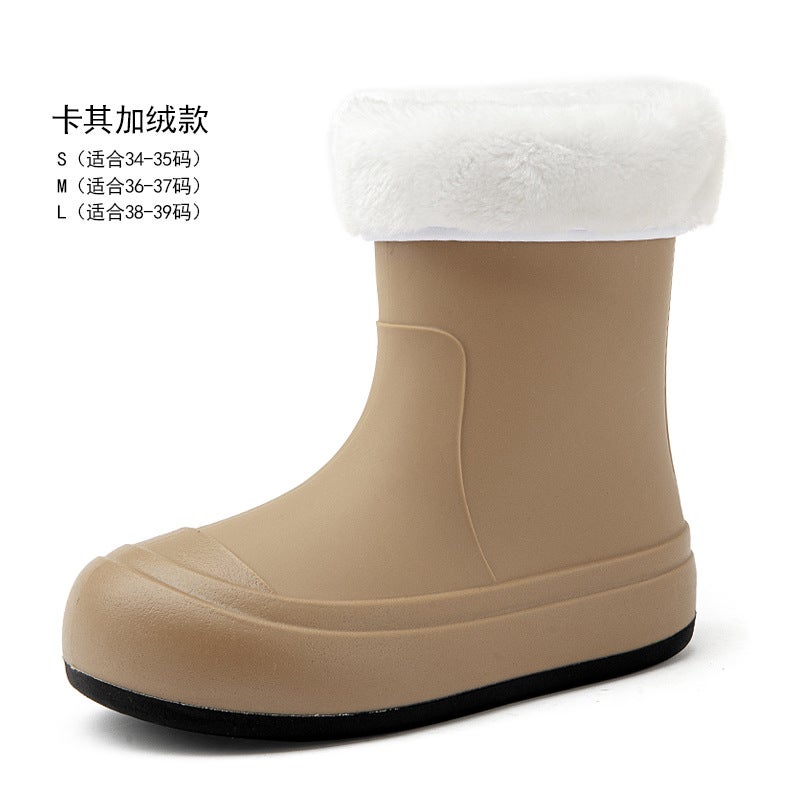 Fashionable Waterproof Anti-Slip Womens Rain Boots khakis [plus cotton]] 