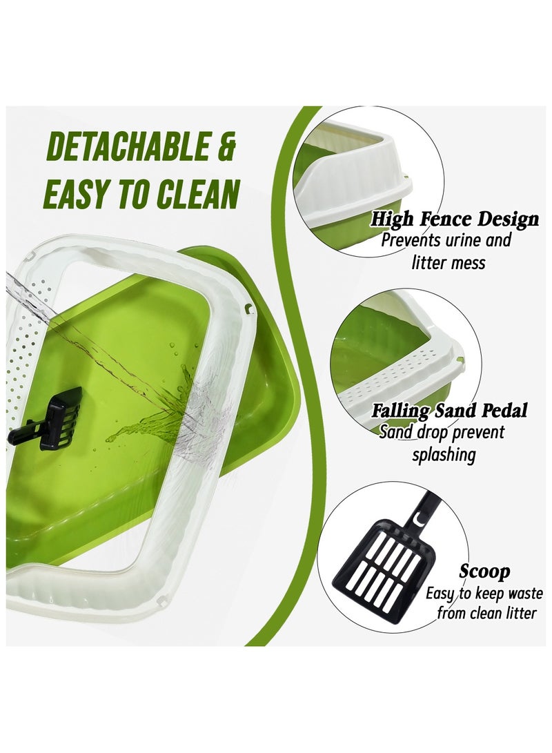 أن ان سي بيتس صندوق قمامة قطط مفتوح من الأعلى مع بلاستيك متين، مغرفة، قابل للإزالة وسهل التنظيف، صينية قمامة للحيوانات الأليفة بطول 59 سم مع سياج مرتفع، واقي من الرذاذ، محمول ومثالي لجميع أحجام القطط (أخضر) - Image 3