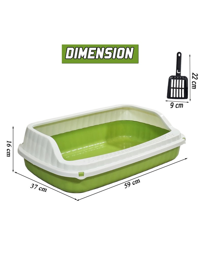 أن ان سي بيتس صندوق قمامة قطط مفتوح من الأعلى مع بلاستيك متين، مغرفة، قابل للإزالة وسهل التنظيف، صينية قمامة للحيوانات الأليفة بطول 59 سم مع سياج مرتفع، واقي من الرذاذ، محمول ومثالي لجميع أحجام القطط (أخضر) - Image 2