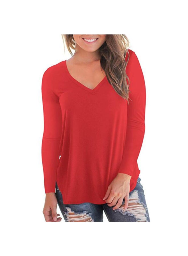 European And American Clothing Pure Color Bottoming Shirt Hot New V Neck Long-sleeved Women's T-shirt