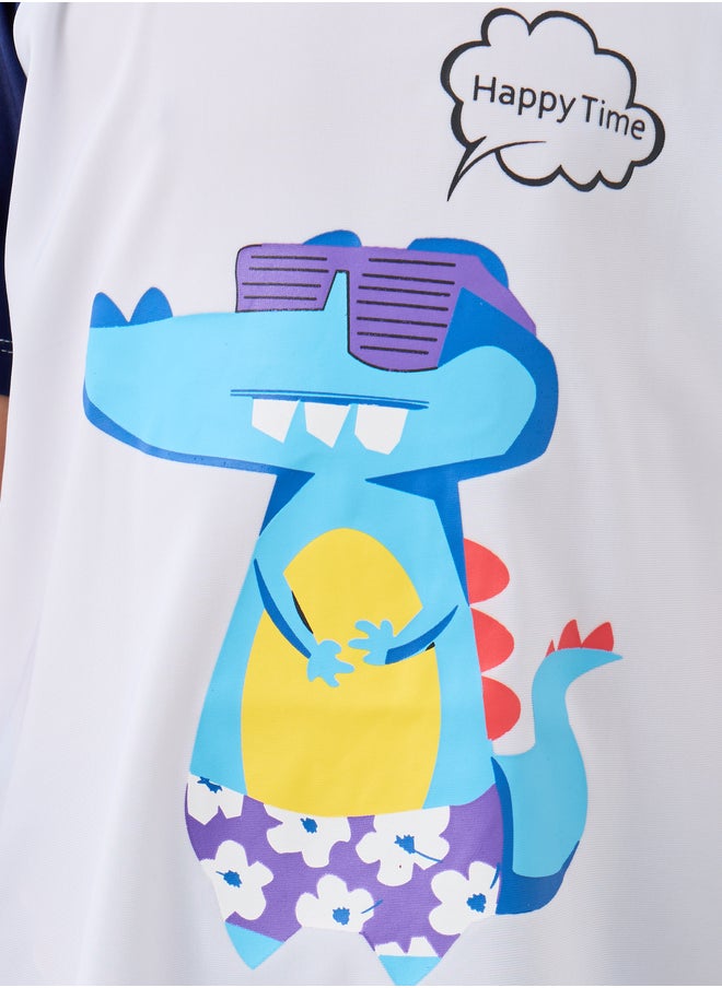 Styli Graphic Print Reglan Sleeve Swim T-Shirt with Shorts and Cap Set  - Image 3