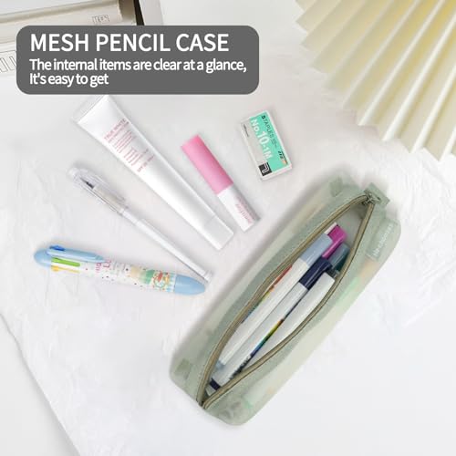Colorlife Mesh Pen Bag, 3 Pack Zipper Mesh Pouch, Multifunctional Clear Pencil Case Organizer Stationery Storage Bag for Office Supplies Cosmetics Makeup Travel Accessories-Green+Blue+Pink - Image 4