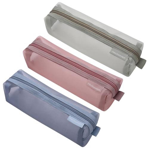 Colorlife Mesh Pen Bag, 3 Pack Zipper Mesh Pouch, Multifunctional Clear Pencil Case Organizer Stationery Storage Bag for Office Supplies Cosmetics Makeup Travel Accessories-Green+Blue+Pink - Image 1