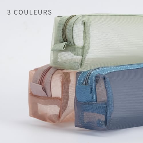 Colorlife Mesh Pen Bag, 3 Pack Zipper Mesh Pouch, Multifunctional Clear Pencil Case Organizer Stationery Storage Bag for Office Supplies Cosmetics Makeup Travel Accessories-Green+Blue+Pink - Image 5