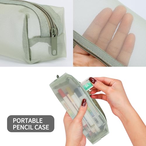 Colorlife Mesh Pen Bag, 3 Pack Zipper Mesh Pouch, Multifunctional Clear Pencil Case Organizer Stationery Storage Bag for Office Supplies Cosmetics Makeup Travel Accessories-Green+Blue+Pink - Image 3