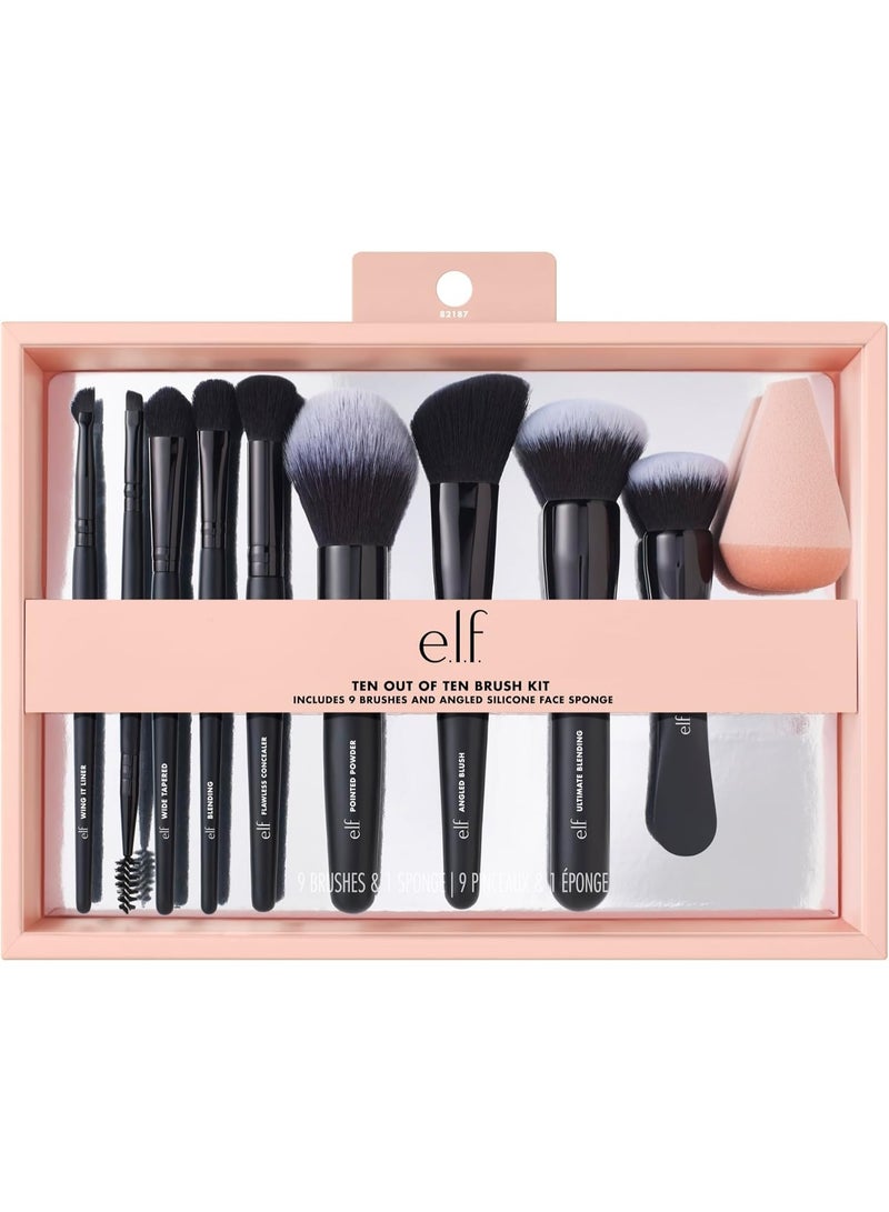 إلف مجموعة فرش elf Ten Out Of Ten، مجموعة فرش من 10 قطع، فرش لمكياج الوجه والعينين والحواجب والمزيد، مصنوعة من شعيرات صناعية، نباتية وخالية من القسوة - Image 1