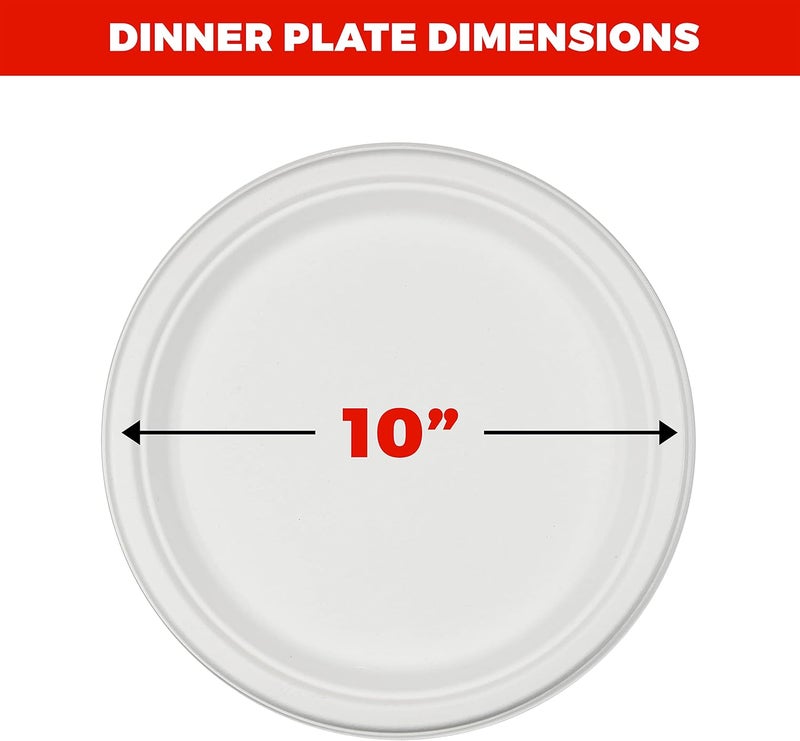 NYHI 125 Pack Compostable 10 Inch Heavy Duty Paper Disposable Plates Bulk For Adults Kids White Sugarcane Plates Cut Leak Resistant Compostable - Image 4