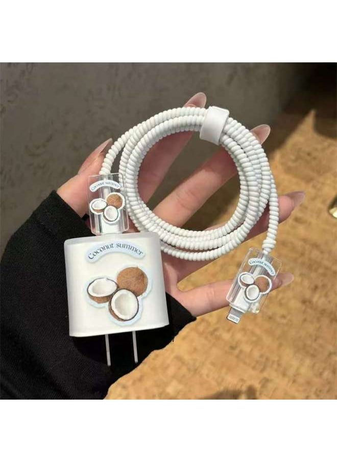 Generic - Simple Coconut Suitable For Apple 16 Charger Protective Case 20 Watt Charging Head Case IPhone Data Cable Anti-Breaking-Specifications:20w Frosted Simple Coconut - Image 1