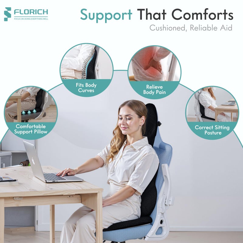 FLORICH Car Seat Cushion and Lumbar Support Pillow for Office Chair Car, Neck Headrest Pillow, Ergonomic Memory Foam, Pressure-Relieving Back Support for Car, Office Chair & Wheelchair â€“ Black - Image 4