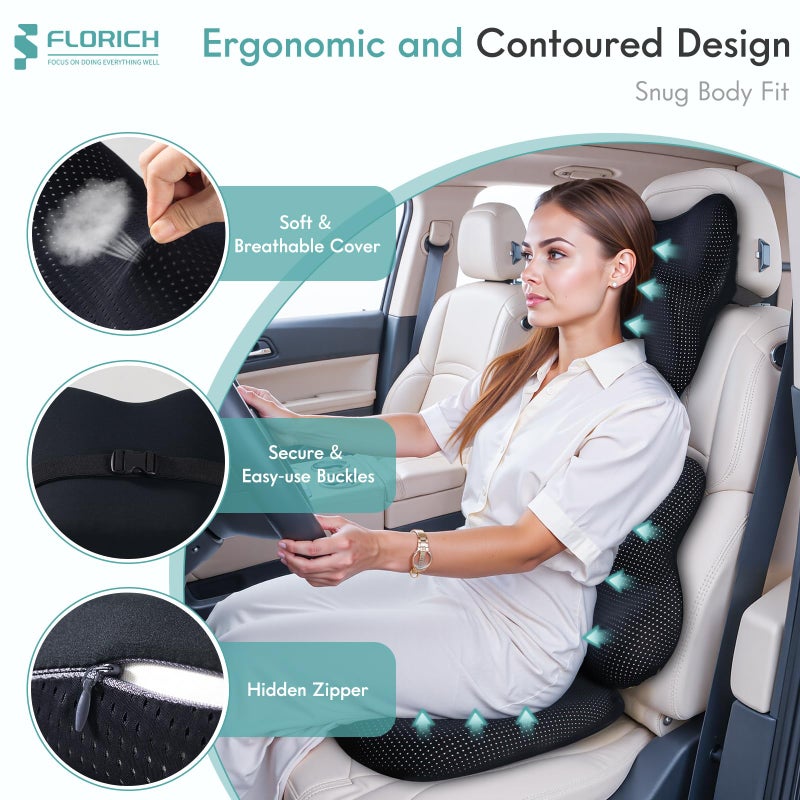 FLORICH Car Seat Cushion and Lumbar Support Pillow for Office Chair Car, Neck Headrest Pillow, Ergonomic Memory Foam, Pressure-Relieving Back Support for Car, Office Chair & Wheelchair â€“ Black - Image 3