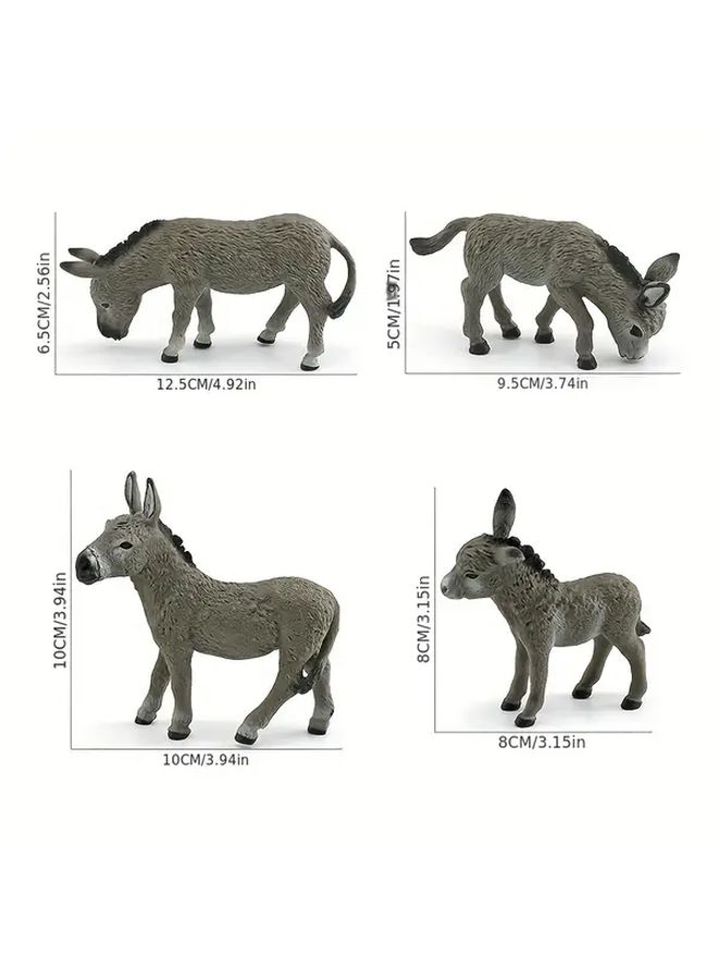 Fantarea 4 Piece Donkey Figurine Set Lifelike Educational PVC Toy - Image 2