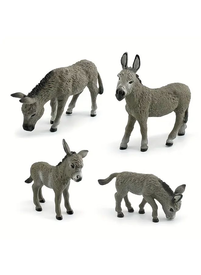 Fantarea 4 Piece Donkey Figurine Set Lifelike Educational PVC Toy - Image 1