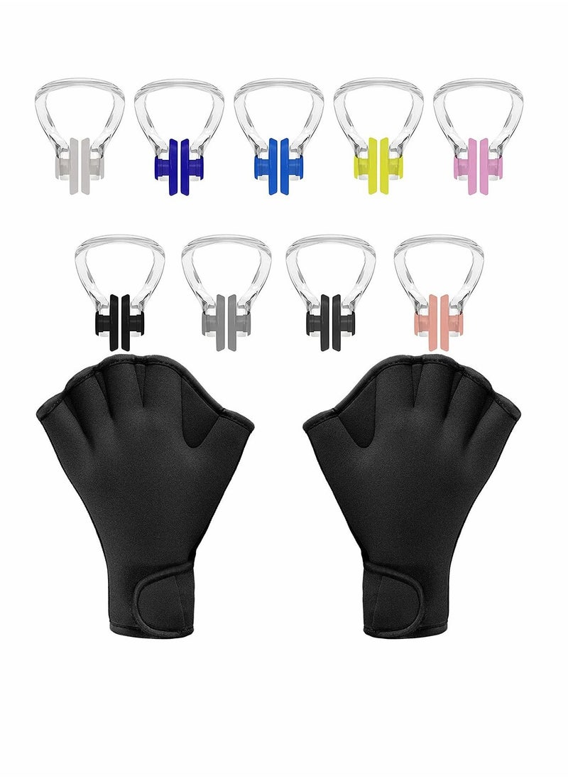 SYOSI Aquatic Gloves Help Upper Limb Resistance + Swimming Nose Clip (14 Packs, Multi-Color), With Waterproof Silicone Size Suitable For Men, Women And Adults  - Image 1