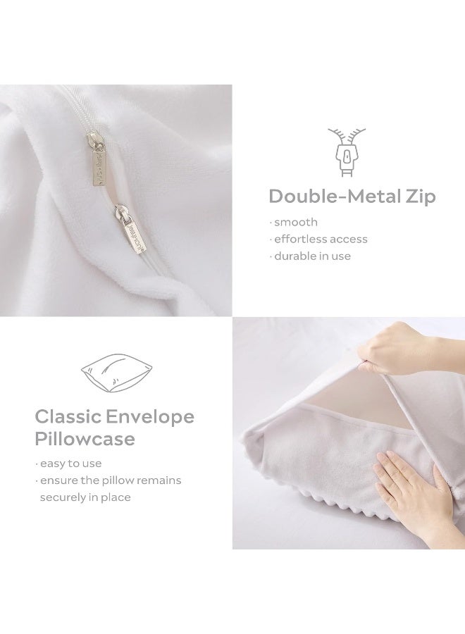 JELLYMONI Plush Duvet Cover Set King Pure White Striped Fluffy Comforter Cover 3pcs Shaggy Fuzzy Velvet Bedding Set Luxury Ultra Soft Faux Fur Duvet Cover with Zipper and 2 Pillowcases (NO Comforter) - Image 4