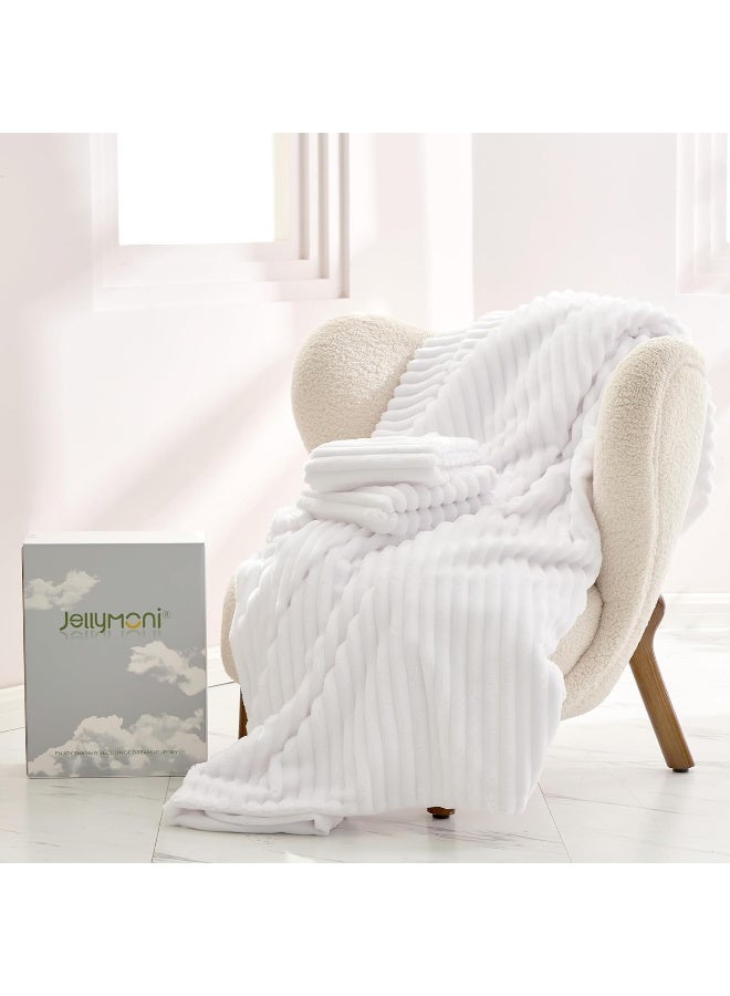 JELLYMONI Plush Duvet Cover Set King Pure White Striped Fluffy Comforter Cover 3pcs Shaggy Fuzzy Velvet Bedding Set Luxury Ultra Soft Faux Fur Duvet Cover with Zipper and 2 Pillowcases (NO Comforter) - Image 5