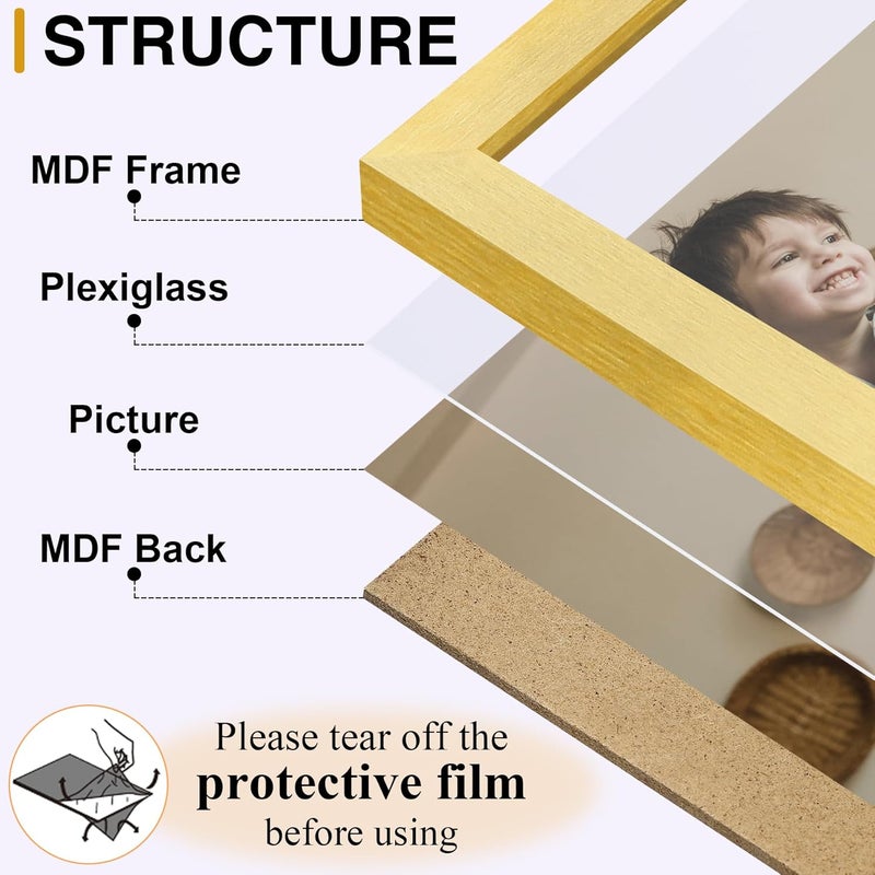 decorUhome Triple 8X10 Picture Frame Vertical, Engineered Wood Trifold Photo Frame with Plexiglass for Tabletop Display, 8X10, Gold - Image 2