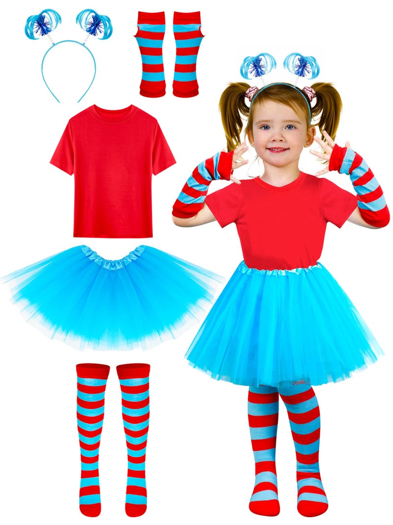 Luces Blue Tutu Costume, Girls Blue Cosplay Outfit, Tutu Skirt Headband Striped Socks Dress Up for Girls - Image 1