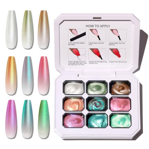 Karroy Sponge Pat Paint Nail Gel Blending Colors Ombre Nails Gradient Gel Nail Blush Blooming Aura Nails Drawing Stripper Floral Painting Nail Art No Wipe Aurora Mermaid Chrome Silk Satin 9 Colors L - Image 1