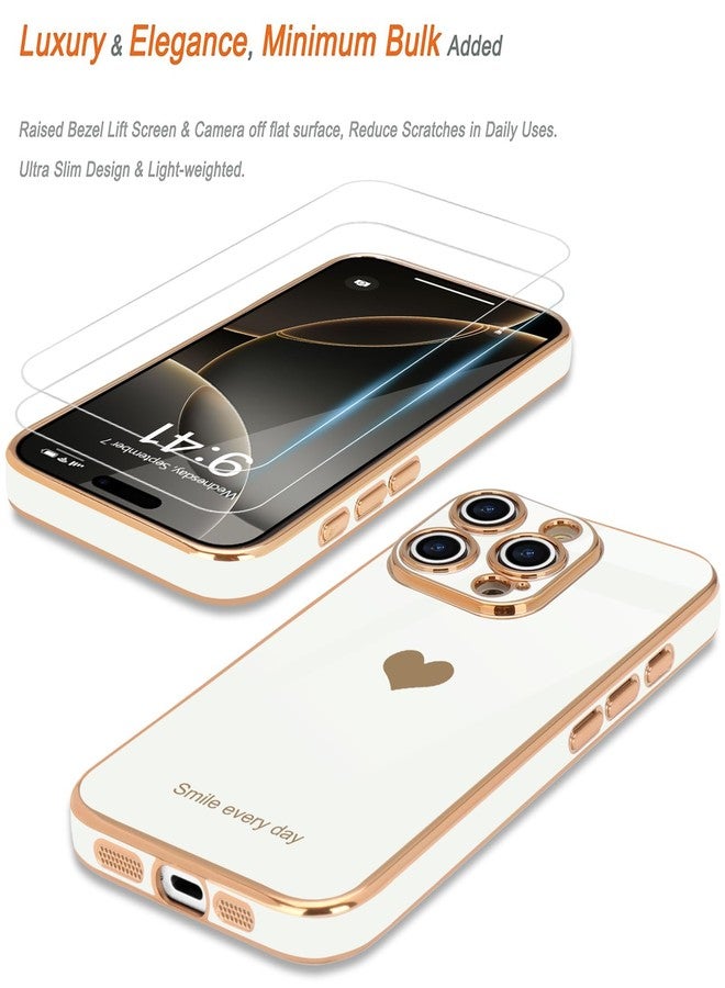 Teageo جراب Teageo لهاتف iPhone 16 Pro Max مع واقيين للشاشة بنمط قلب، للنساء والفتيات، مطلي بطبقة لامعة فاخرة، مصنوع من مادة TPU الناعمة، مقاوم للخدوش والصدمات، جراب هاتف أبيض لهاتف iPhone 16 Pro Max - Image 3